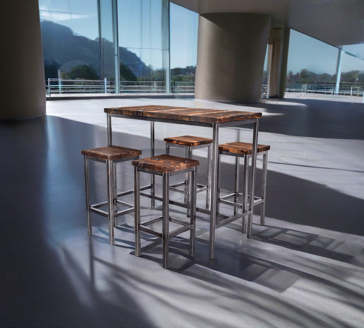 CHYRKA® Table de bar tabouret de bar LS table de bar SAMBOR meuble de bar loft bar vintage design industriel fait main bois métal