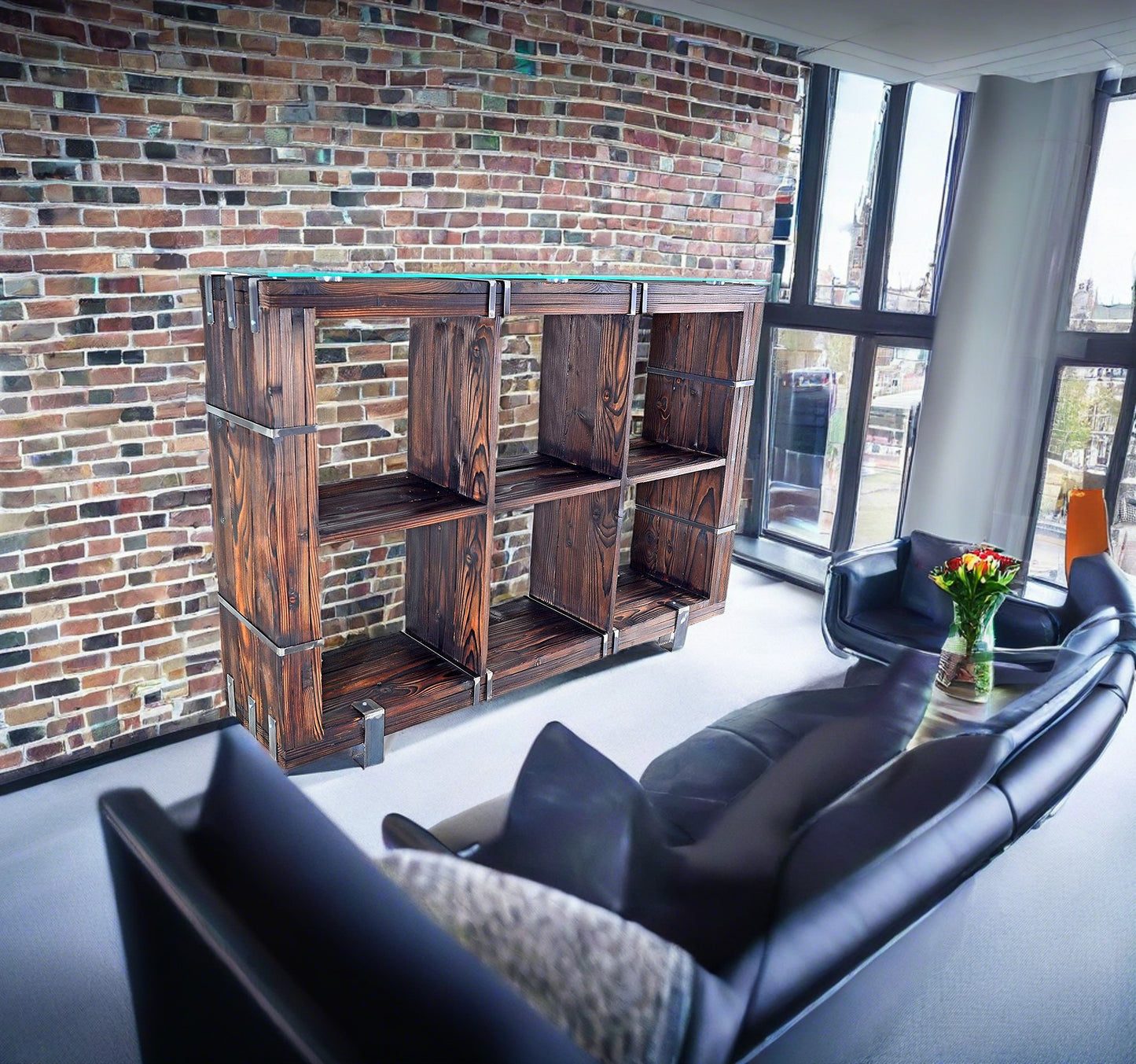 CHYRKA® Commode BORYSLAW (120-180 x 130 cm) meuble buffet bois massif meuble TV loft vintage bar design industriel fait main bois verre métal