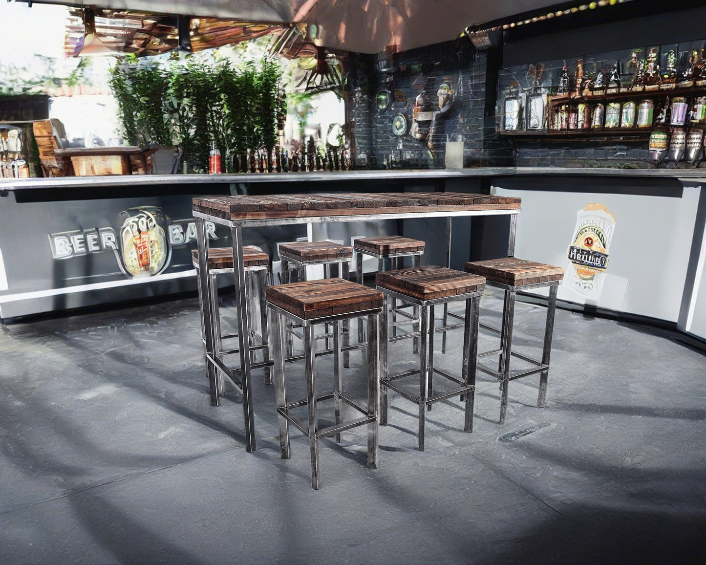 CHYRKA® Mesa de bar taburete de bar LS mesa de bar SAMBOR muebles de bar loft bar vintage diseño industrial hecho a mano madera metal