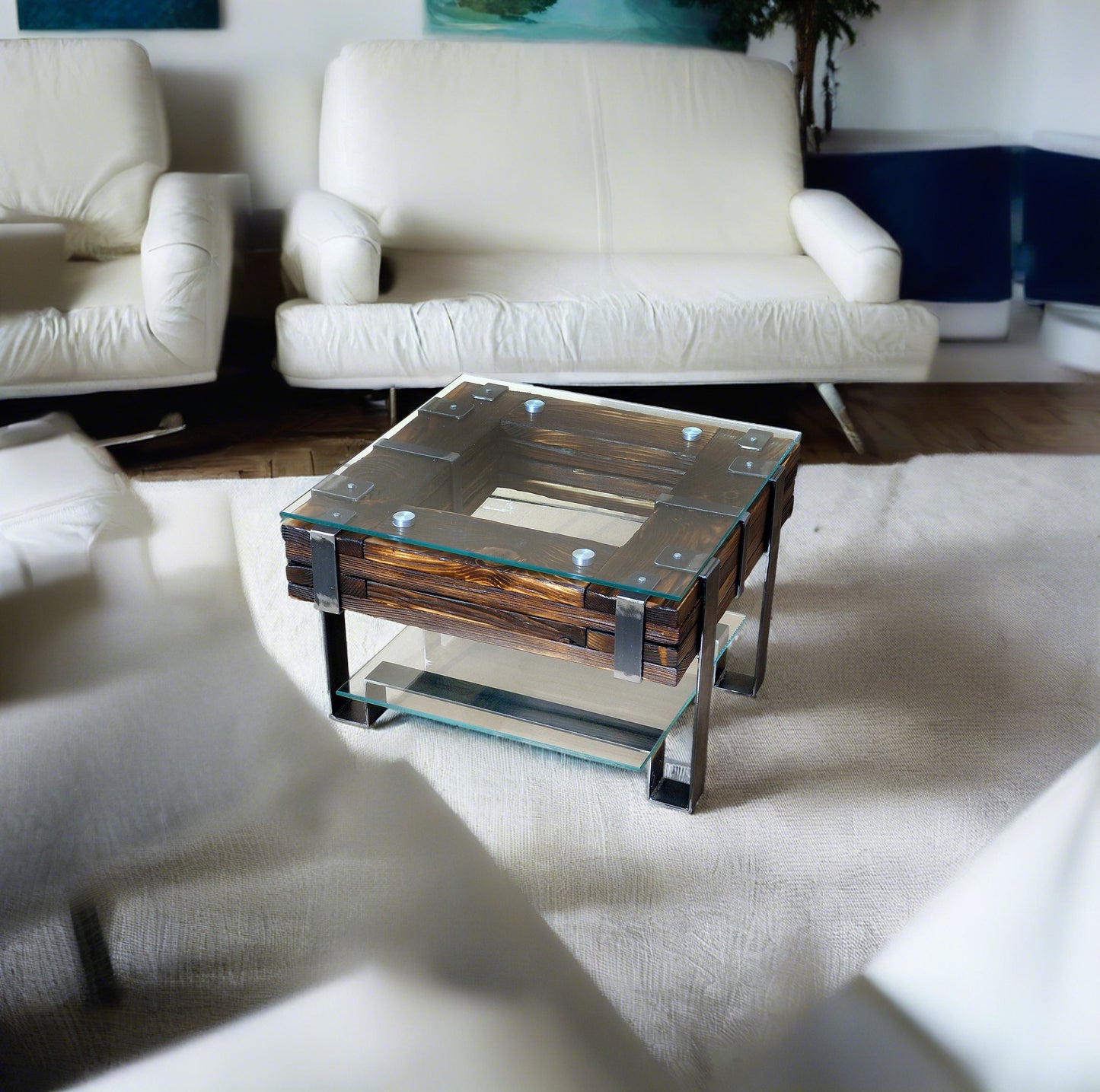 CHYRKA® Table basse LL table de salon LEMBERG Loft Vintage Bar Design Industriel Fait main bois verre métal