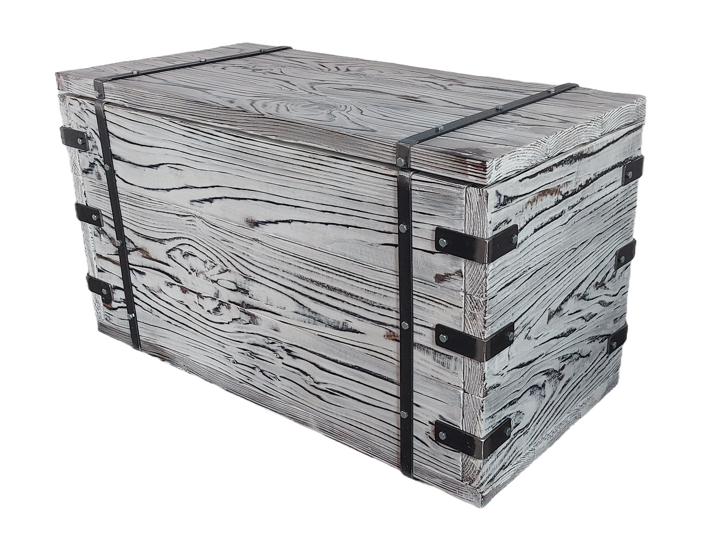 CHYRKA® Truhla stolek dřevěná krabička BORYSLAW dřevěný stůl obývací stůl odkládací stolek dřevěná truhla (D=83 xŠ=40 xV=50 cm) ručně vyráběné dřevo vintage kov