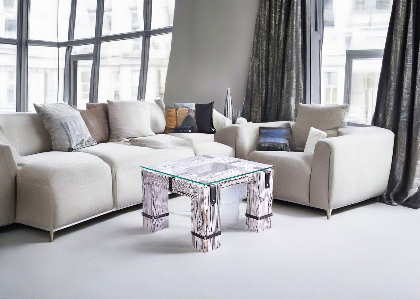 CHYRKA® Konferenční stolek LD DROHOBYCZ obývací stůl loft vintage bar průmyslový design ruční výroba dřevo sklo kov