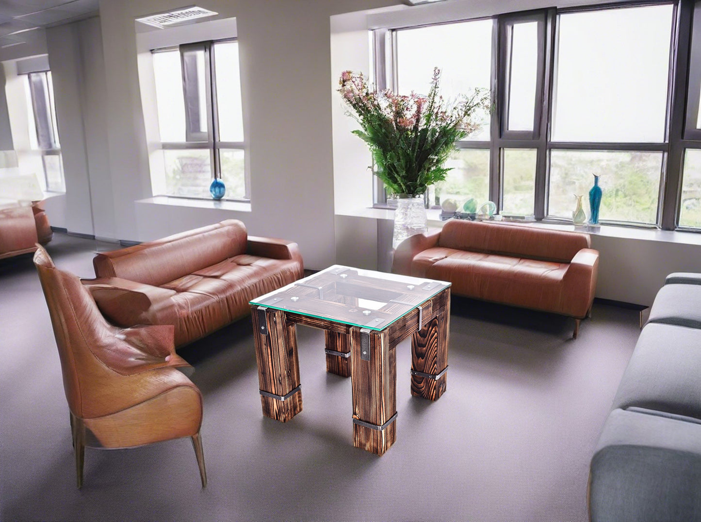 CHYRKA® Konferenční stolek LD DROHOBYCZ obývací stůl loft vintage bar průmyslový design ruční výroba dřevo sklo kov