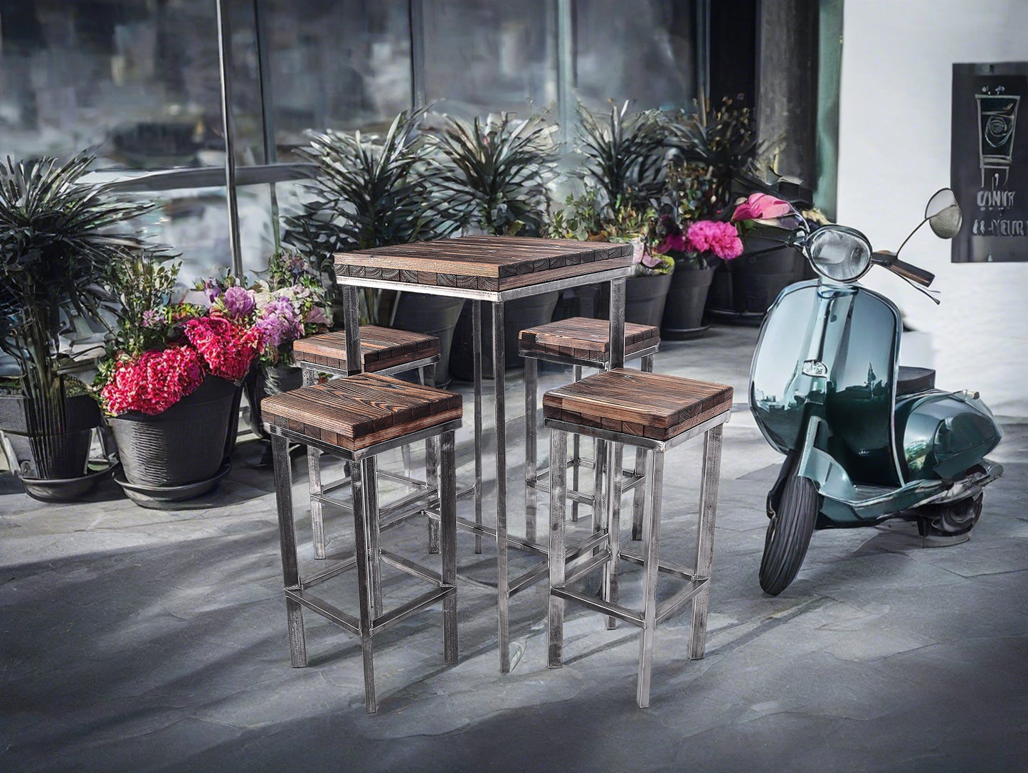 CHYRKA® Mesa de bar taburete de bar LS mesa de bar SAMBOR muebles de bar loft bar vintage diseño industrial hecho a mano madera metal