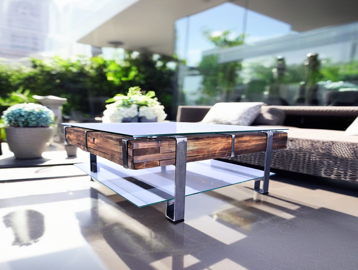CHYRKA® Table basse LL table de salon LEMBERG Loft Vintage Bar Design Industriel Fait main bois verre métal