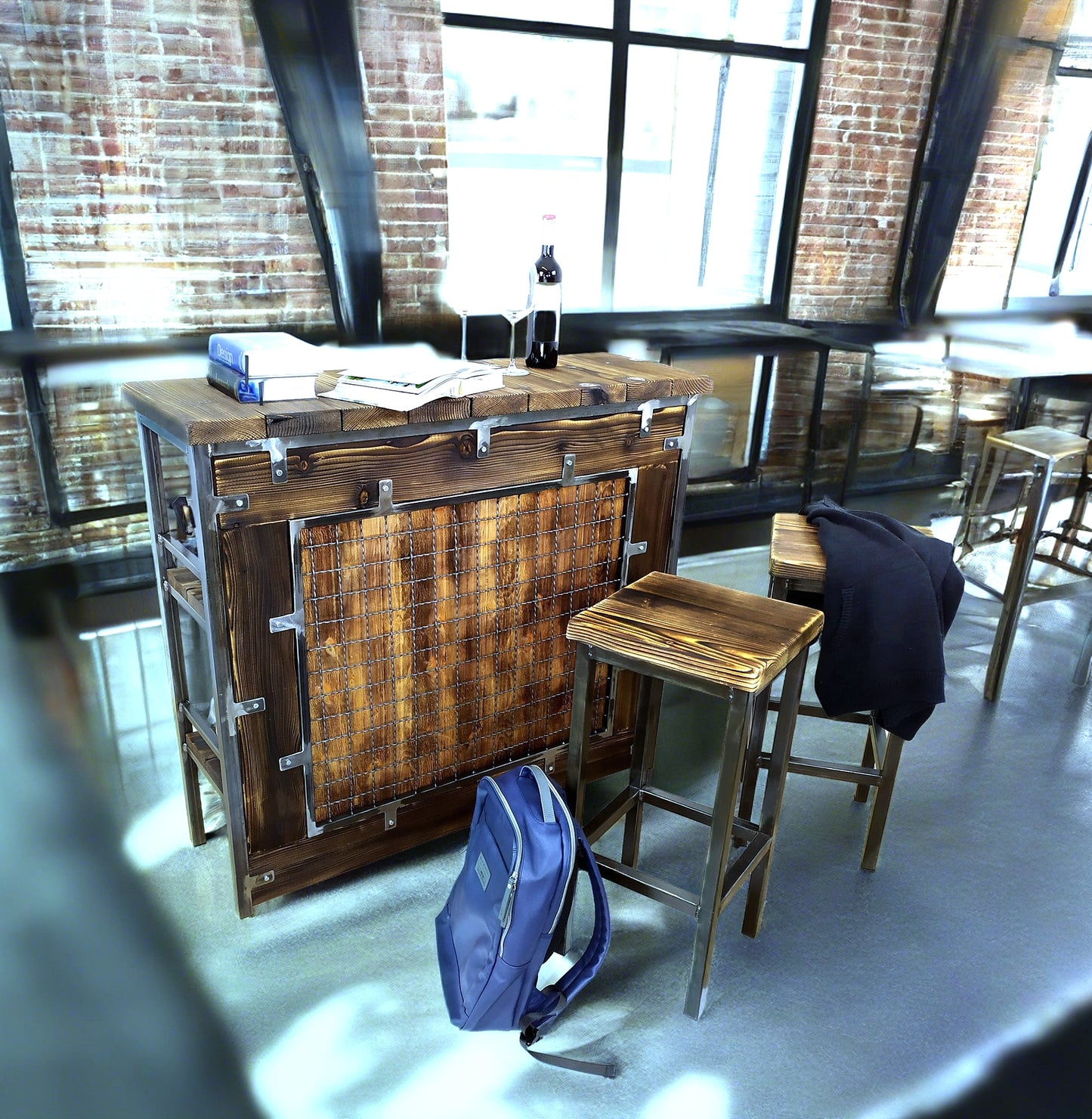 CHYRKA® Bar Stůl Barová stolička Bar Židle Barový nábytek SAMBOR Loft Vintage Bar Průmyslový design Ruční výroba Dřevo Kov
