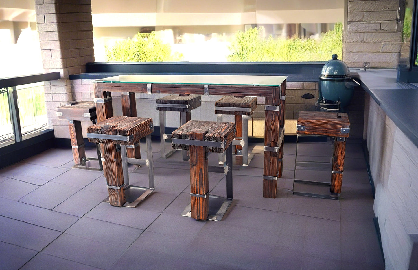 CHYRKA® Stół do jadalni stół do salonu DROHOBYCZ stołek loft vintage bar industrial design handmade drewno szkło metal