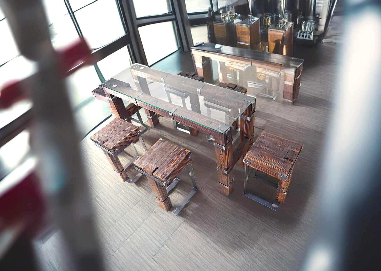 CHYRKA® spisebord stuebord DROHOBYCZ skammel loft vintage bar industrielt design håndlavet træ