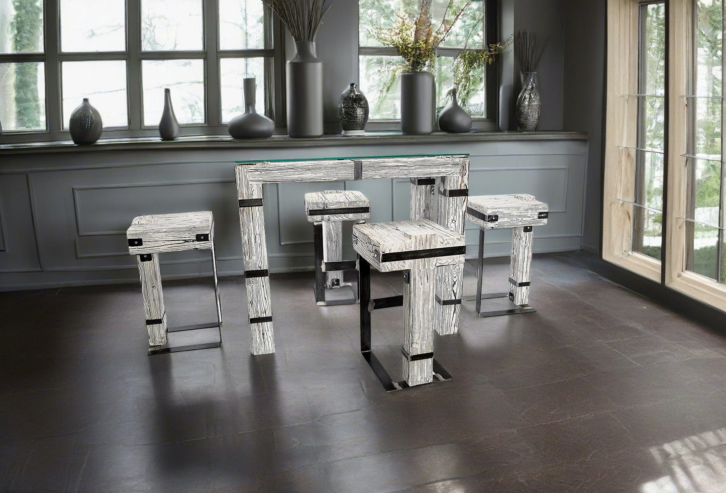 CHYRKA® Dining table living room table DROHOBYCZ stool loft vintage bar industrial design handmade wood glass metal