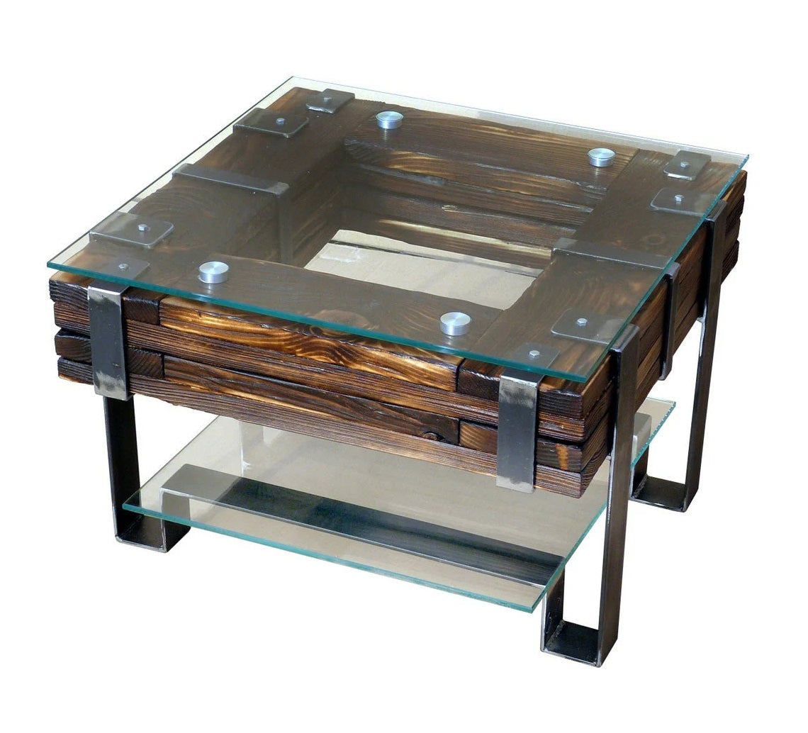 CHYRKA® Couchtisch LL Wohnzimmertisch LEMBERG Loft Vintage Bar IndustrieDesign Handmade Holz Glas Metall