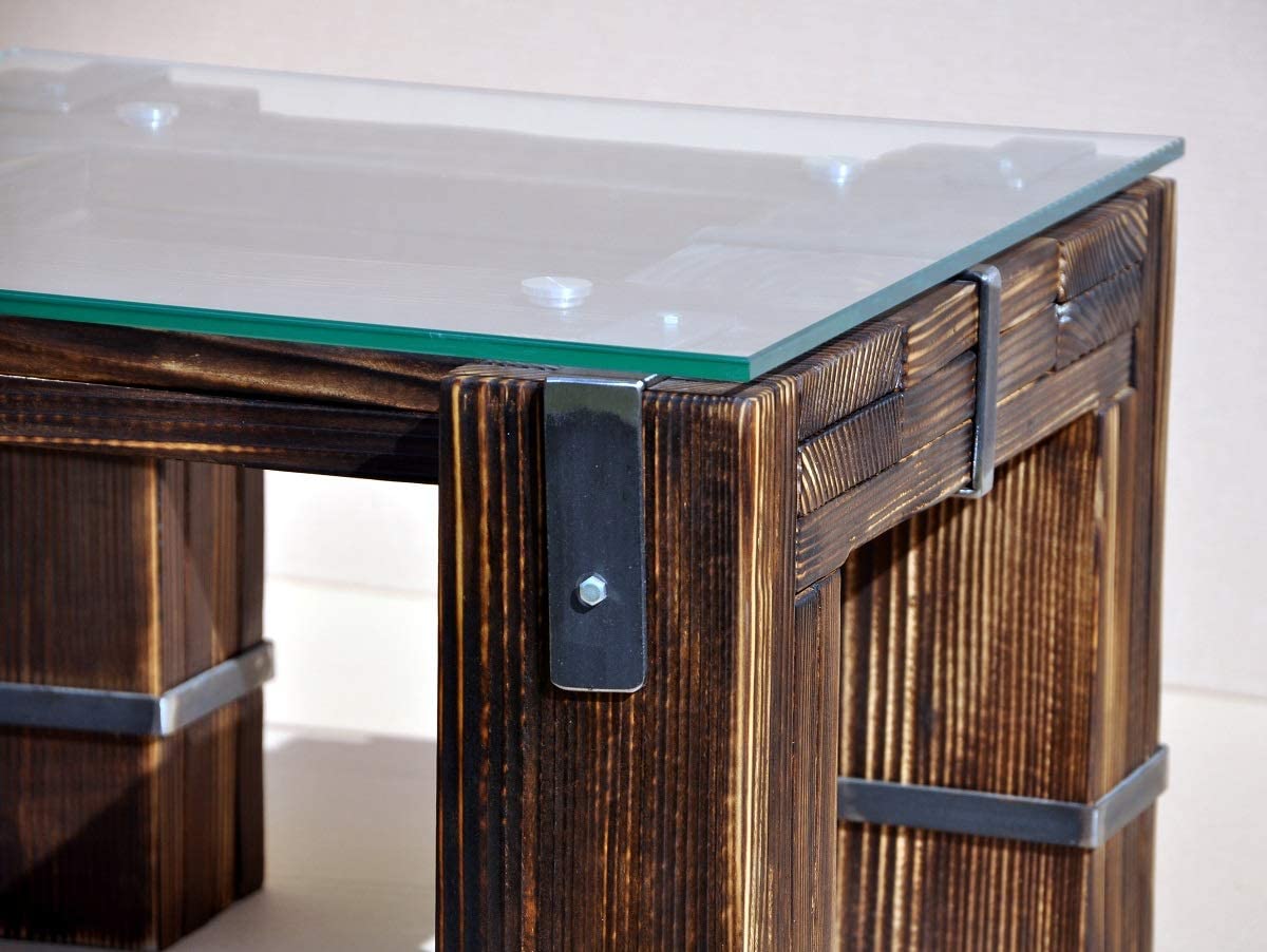 CHYRKA® Couchtisch LD DROHOBYCZ Wohnzimmertisch Loft Vintage Bar IndustrieDesign Handmade Holz Glas Metall